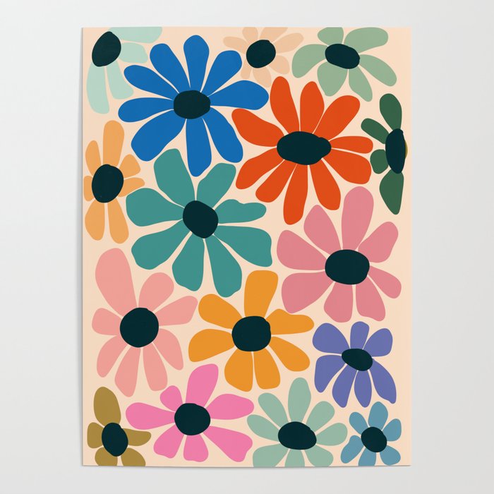 Retro Fun Floral - Rainbow color Poster Gallery Image 1