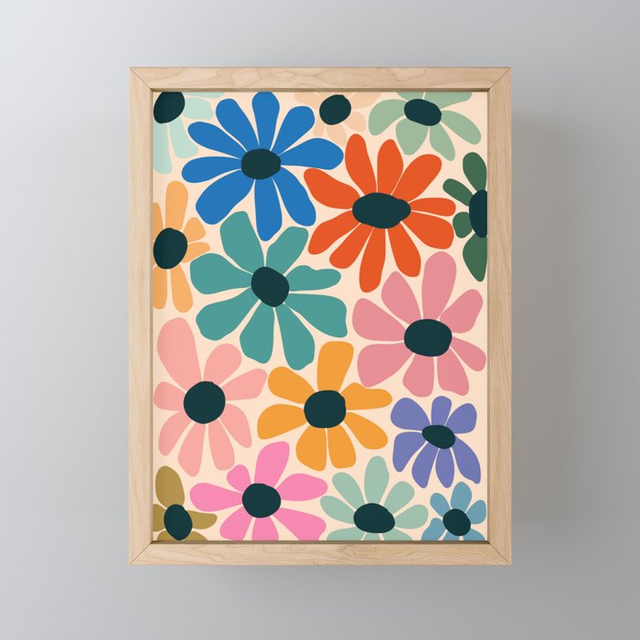 Retro Fun Floral - Rainbow color Mini Art Print Gallery Image 1