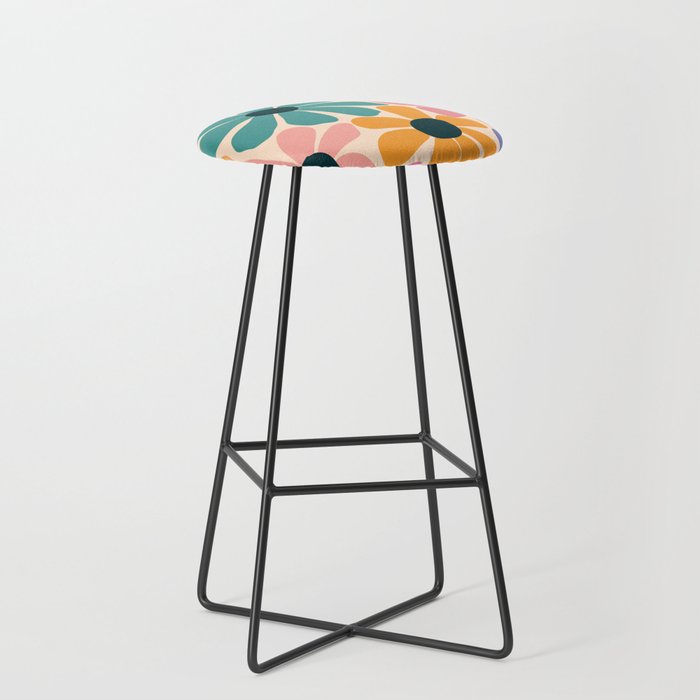 Retro Fun Floral - Rainbow color Stool Gallery Image 1