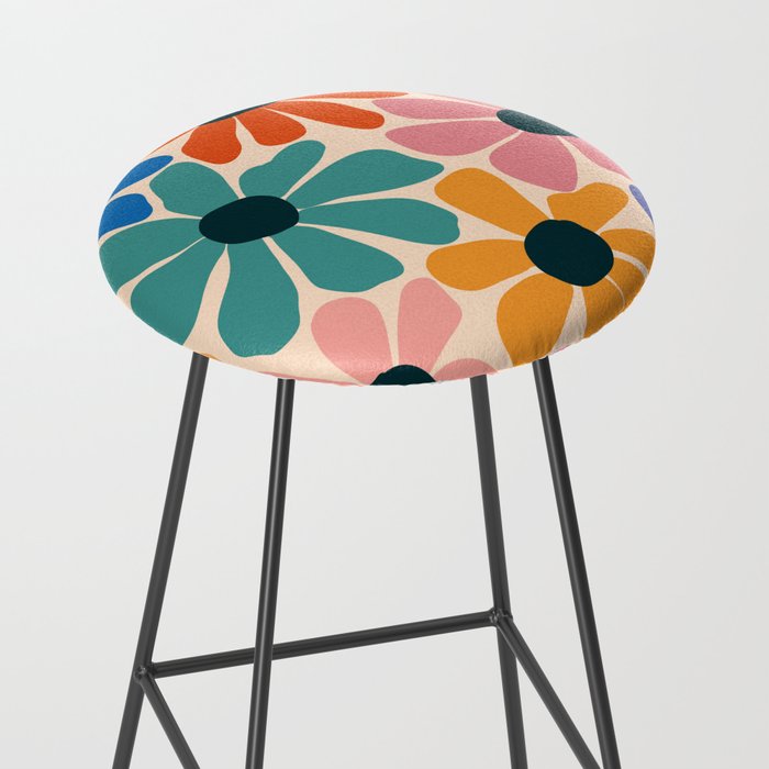 Retro Fun Floral - Rainbow color Stool Gallery Image 2