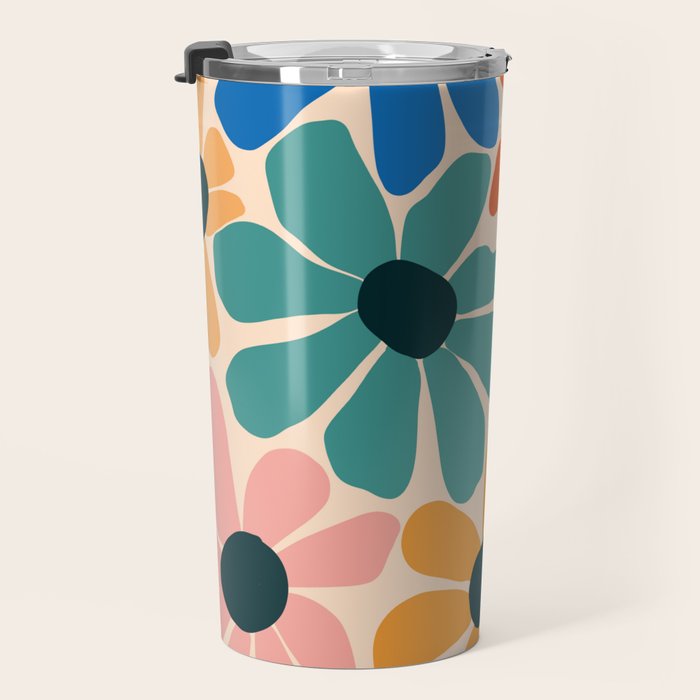 Retro Fun Floral - Rainbow color Travel Mug Gallery Image 3