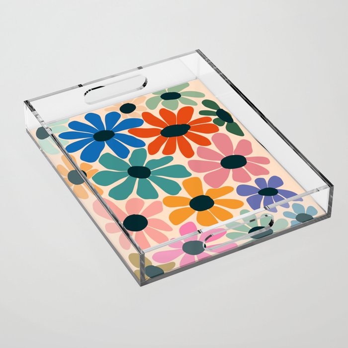 Retro Fun Floral - Rainbow color Acrylic Tray Gallery Image 1