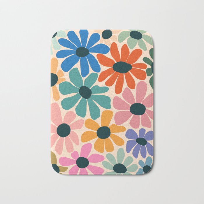 Retro Fun Floral - Rainbow color Bath Mat Gallery Image 1