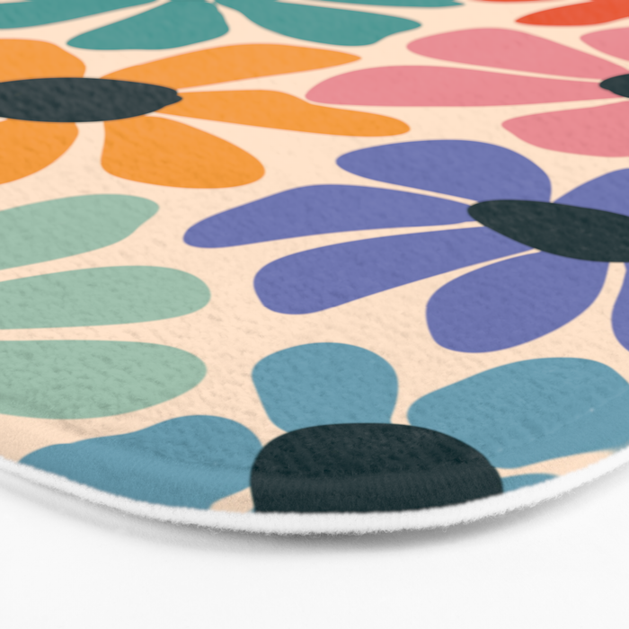 Retro Fun Floral - Rainbow color Bath Mat Gallery Image 3