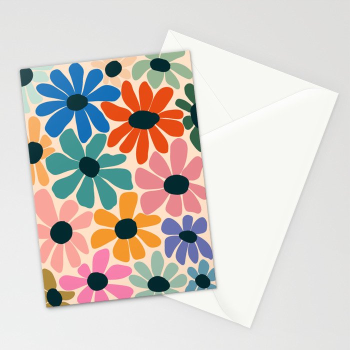 Retro Fun Floral - Rainbow color Stationery Card Gallery Image 2