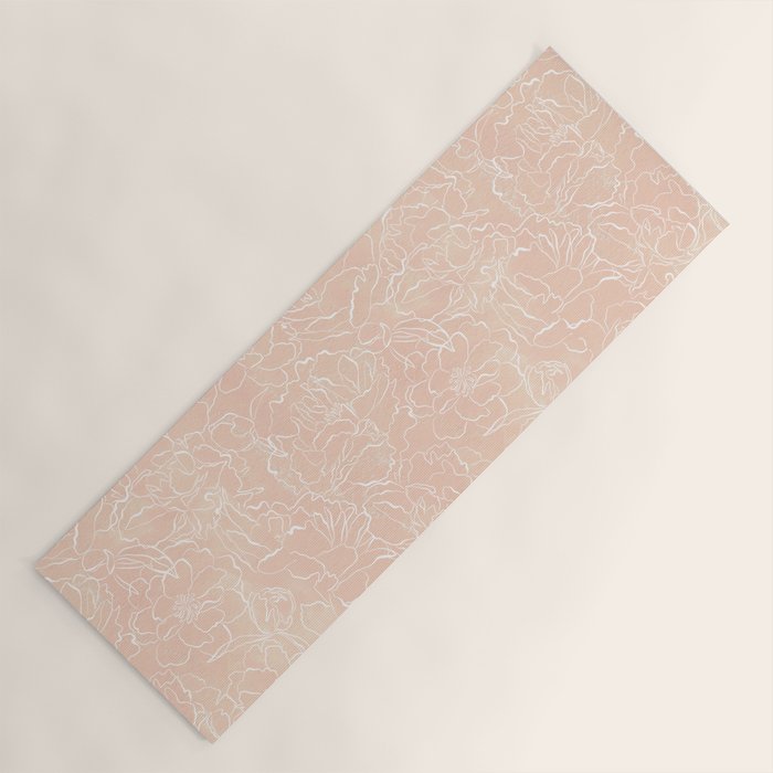 Modern pink coral white hand painted watercolor floral Yoga Mat Gallery Image 1