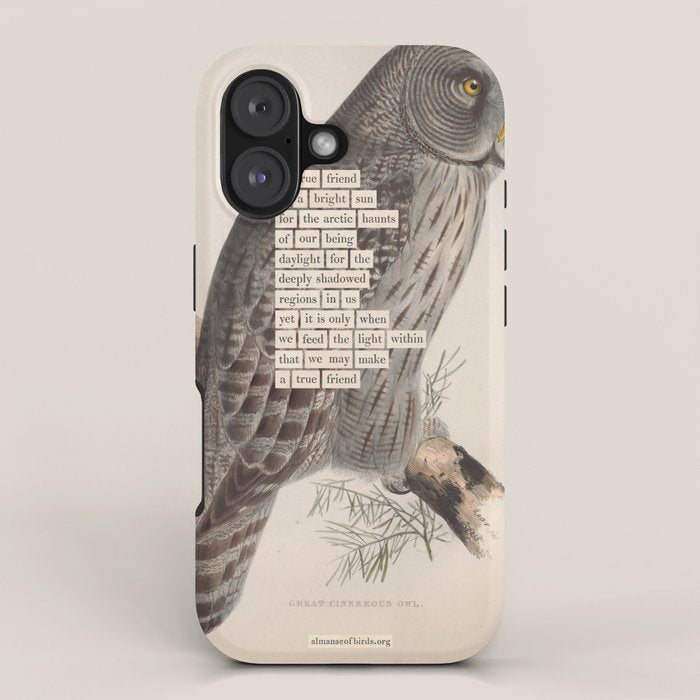 Bird Divinations: Great Cinereous Owl (about: almanacofbirds.org) iPhone Case Gallery Image 1