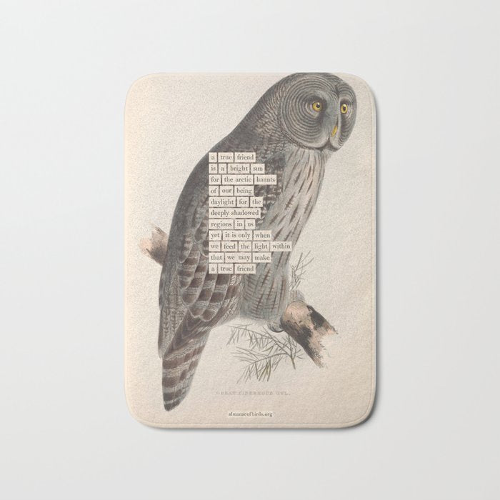 Bird Divinations: Great Cinereous Owl (about: almanacofbirds.org) Bath Mat Gallery Image 1