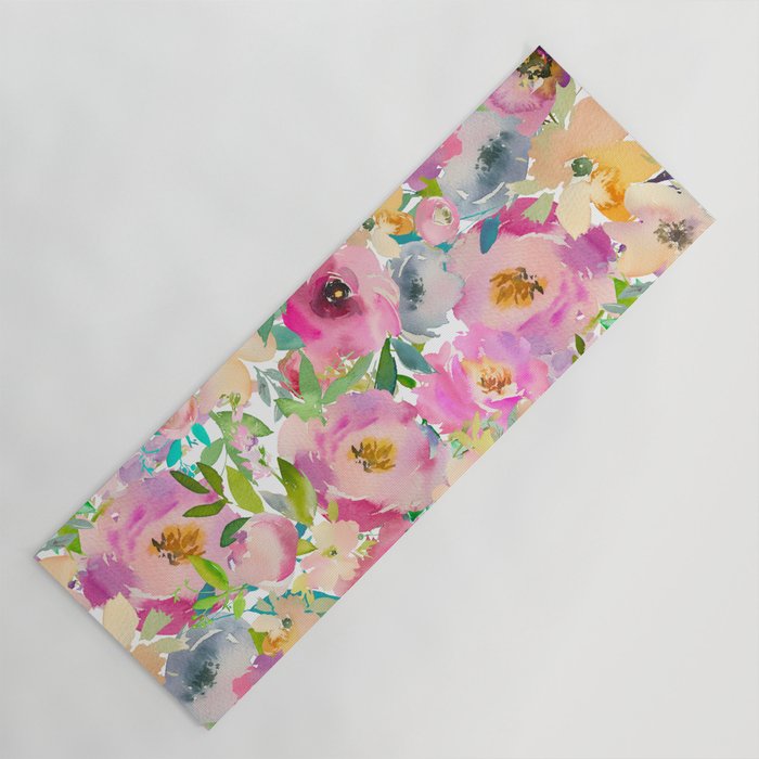 Elegant blush pink lavender green watercolor floral Yoga Mat Gallery Image 1