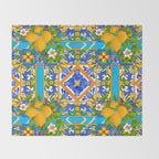 Summer ,Sicilian tiles ,citrus,lemons Mediterranean Pattern  Throw Blanket Gallery Image 2