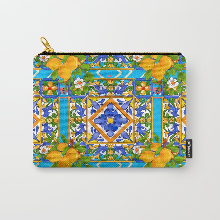 Summer ,Sicilian tiles ,citrus,lemons Mediterranean Pattern  Carry All Pouch Gallery Image 1