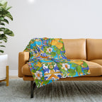 Summer ,Sicilian tiles ,citrus,lemons Mediterranean Pattern  Throw Blanket Gallery Image 1
