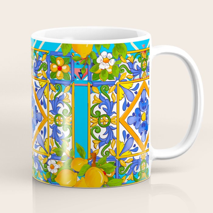 Summer ,Sicilian tiles ,citrus,lemons Mediterranean Pattern  Coffee Mug Gallery Image 1