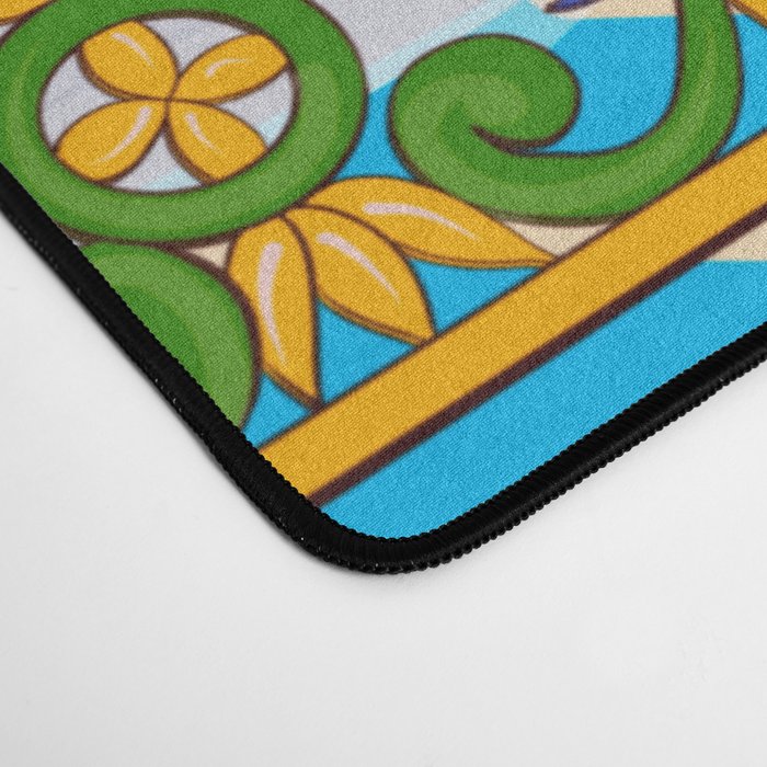 Summer ,Sicilian tiles ,citrus,lemons Mediterranean Pattern  Desk Mat Gallery Image 4