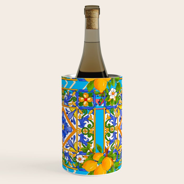 Summer ,Sicilian tiles ,citrus,lemons Mediterranean Pattern  Wine Chiller Gallery Image 2