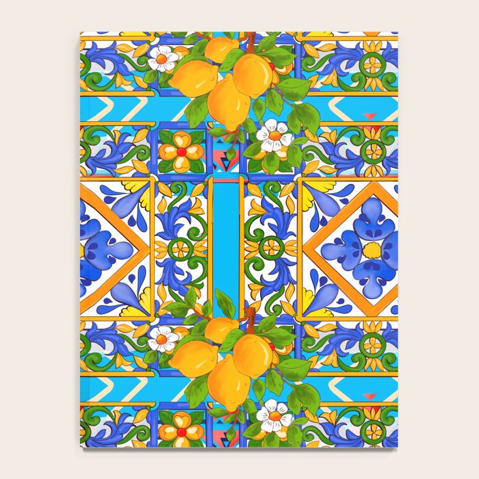 Summer ,Sicilian tiles ,citrus,lemons Mediterranean Pattern  Notebook Gallery Image 4