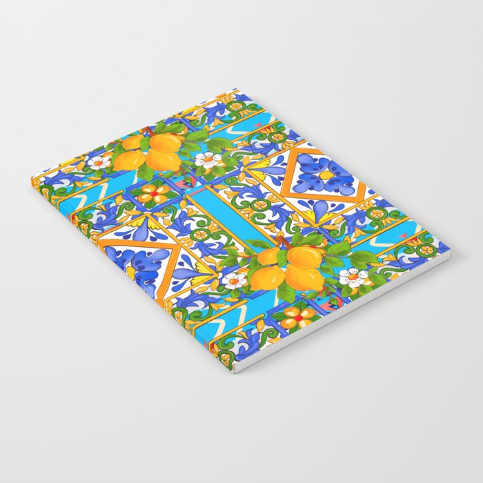 Summer ,Sicilian tiles ,citrus,lemons Mediterranean Pattern  Notebook Gallery Image 2