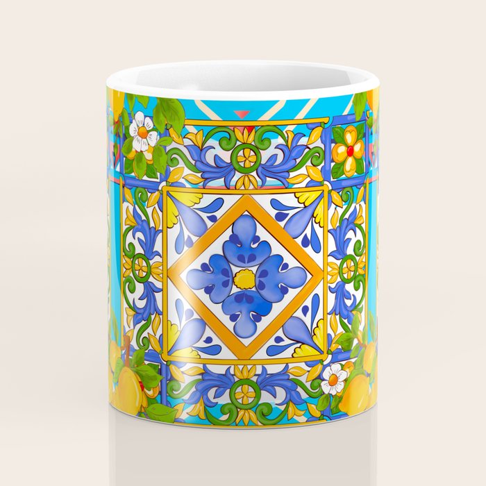 Summer ,Sicilian tiles ,citrus,lemons Mediterranean Pattern  Coffee Mug Gallery Image 4