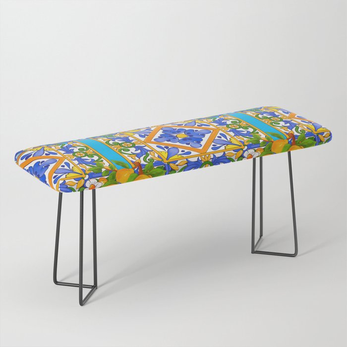 Summer ,Sicilian tiles ,citrus,lemons Mediterranean Pattern  Bench Gallery Image 1