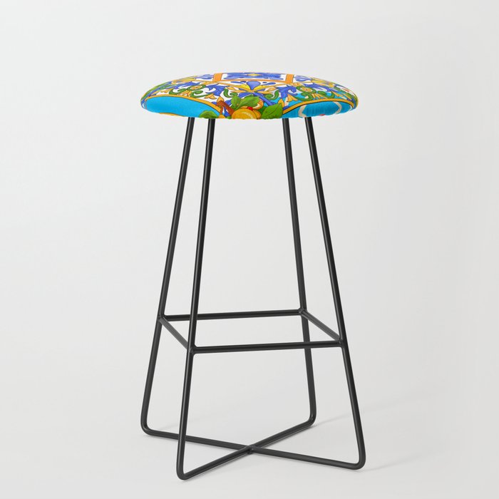 Summer ,Sicilian tiles ,citrus,lemons Mediterranean Pattern  Stool Gallery Image 1