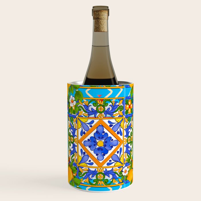 Summer ,Sicilian tiles ,citrus,lemons Mediterranean Pattern  Wine Chiller Gallery Image 1