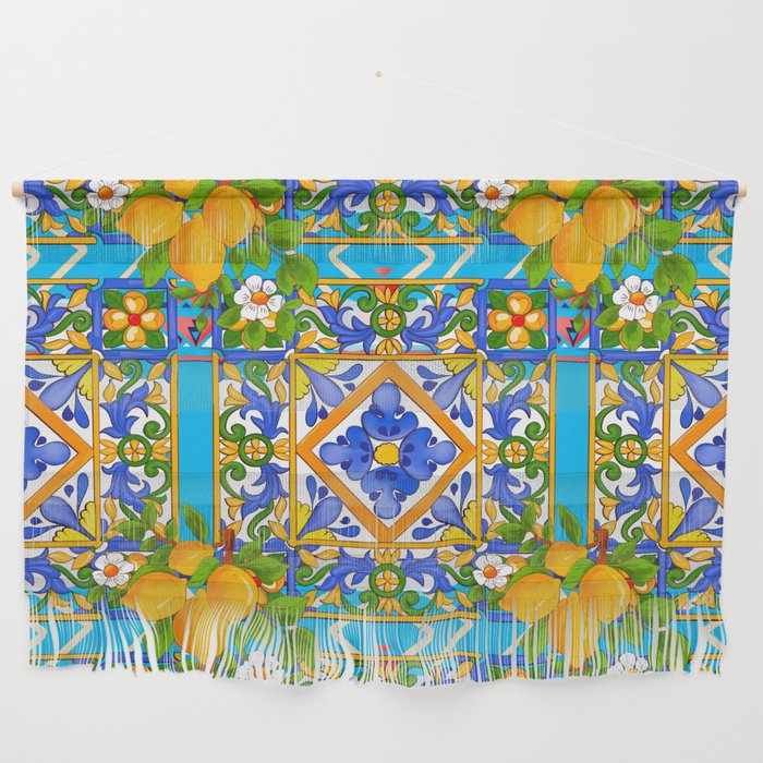 Summer ,Sicilian tiles ,citrus,lemons Mediterranean Pattern  Wall Hanging Gallery Image 1
