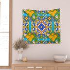 Summer ,Sicilian tiles ,citrus,lemons Mediterranean Pattern  Wall Tapestry Gallery Image 2
