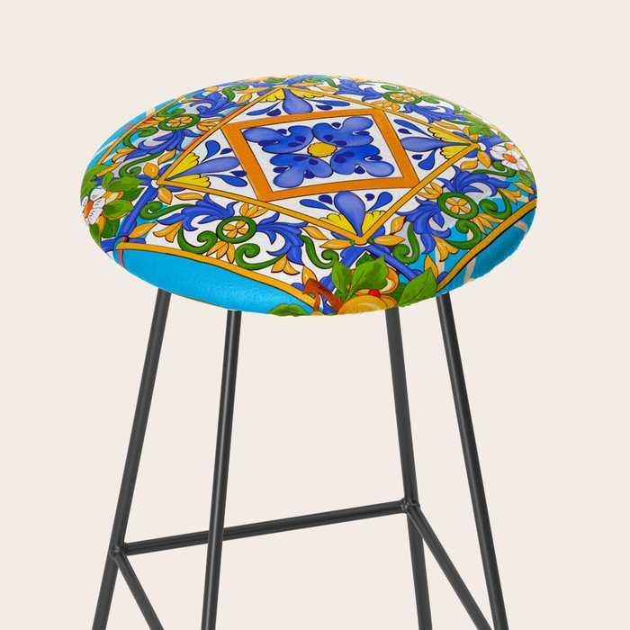 Summer ,Sicilian tiles ,citrus,lemons Mediterranean Pattern  Stool Gallery Image 2