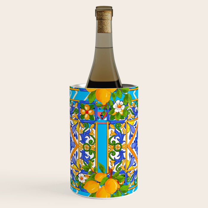 Summer ,Sicilian tiles ,citrus,lemons Mediterranean Pattern  Wine Chiller Gallery Image 3