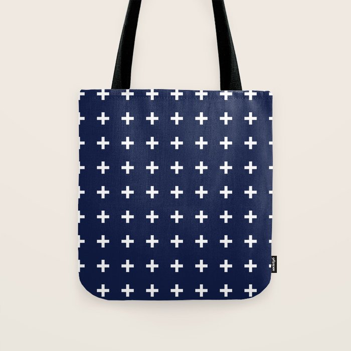 Navy Blue Swiss Cross Minimalist Line Drawing Tote Bag Gallery Image 1