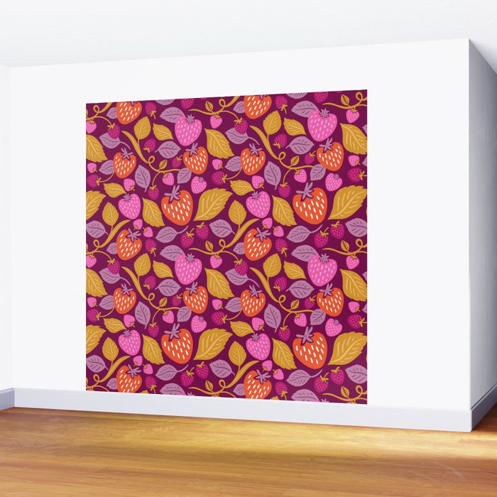 Strawberry Fields - Magenta Gold Wall Mural Gallery Image 2