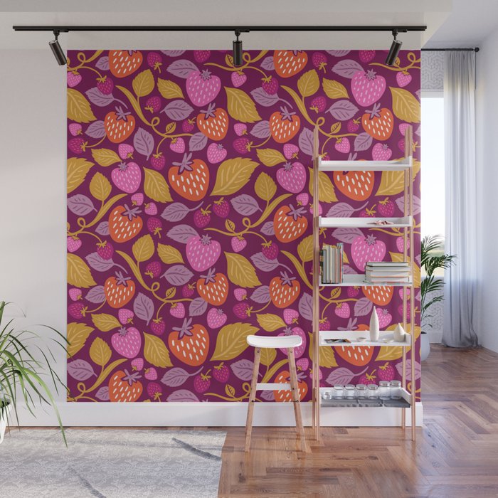 Strawberry Fields - Magenta Gold Wall Mural Gallery Image 1