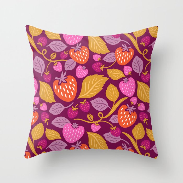 Strawberry Fields - Magenta Gold Throw Pillow Gallery Image 6