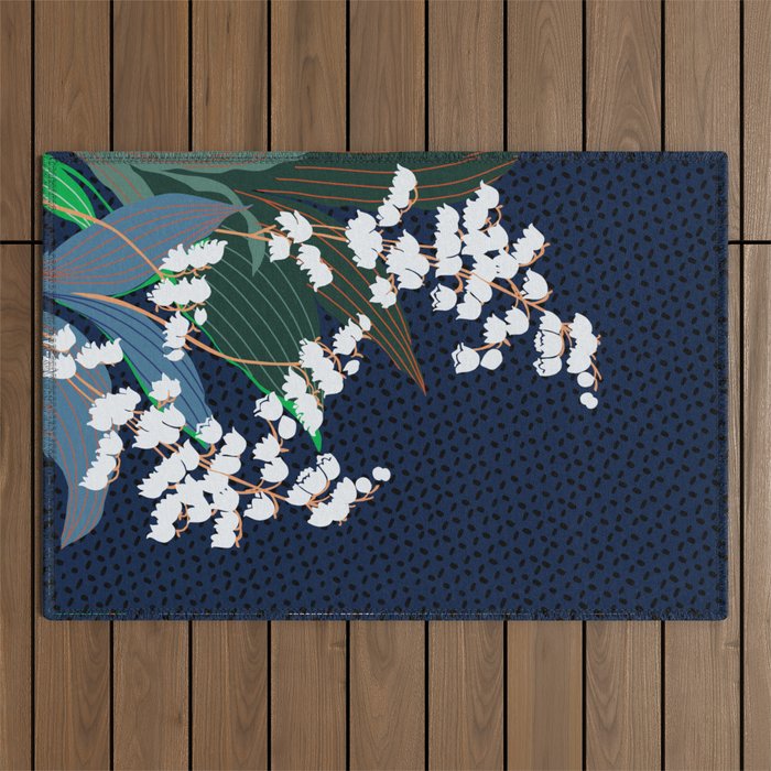 Big flowers Lily of the valley dark denim Outdoor Rug Gallery Image 1
