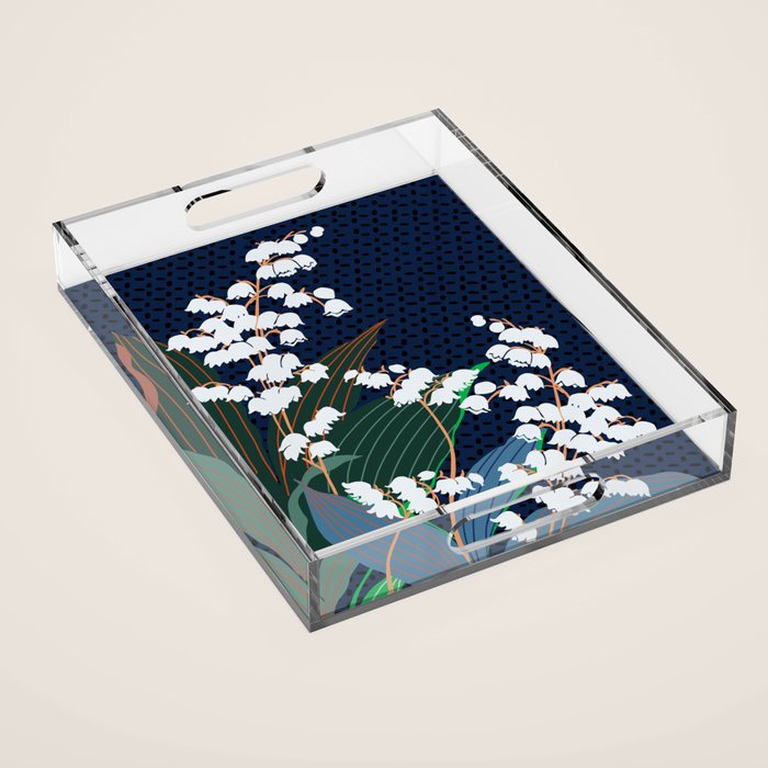 Big flowers Lily of the valley dark denim Acrylic Tray Gallery Image 1