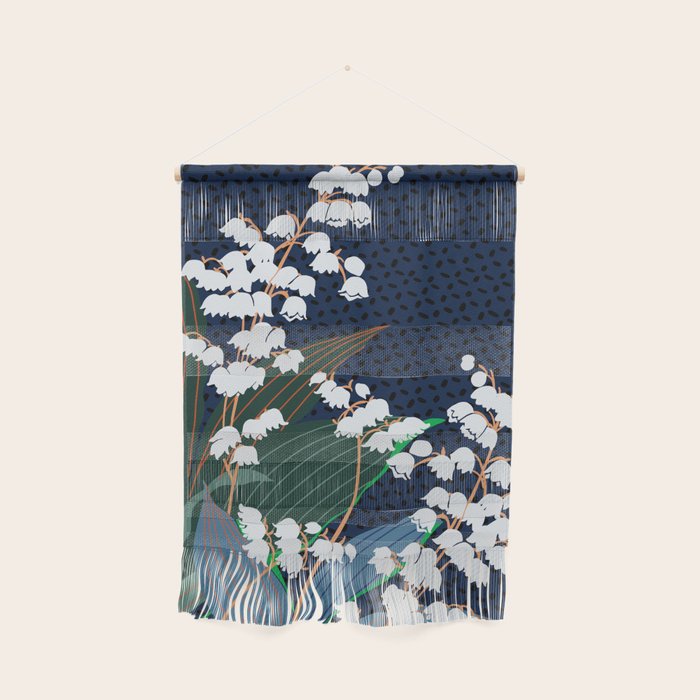 Big flowers Lily of the valley dark denim Wall Hanging Gallery Image 1