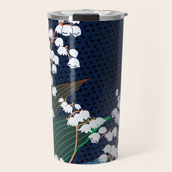 Big flowers Lily of the valley dark denim Travel Mug Gallery Image 1