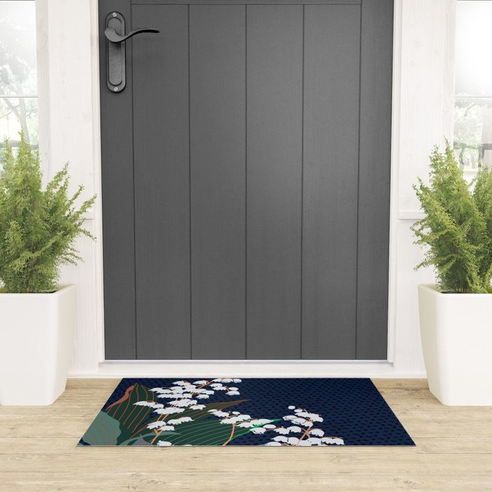 Big flowers Lily of the valley dark denim Welcome Mat Gallery Image 3
