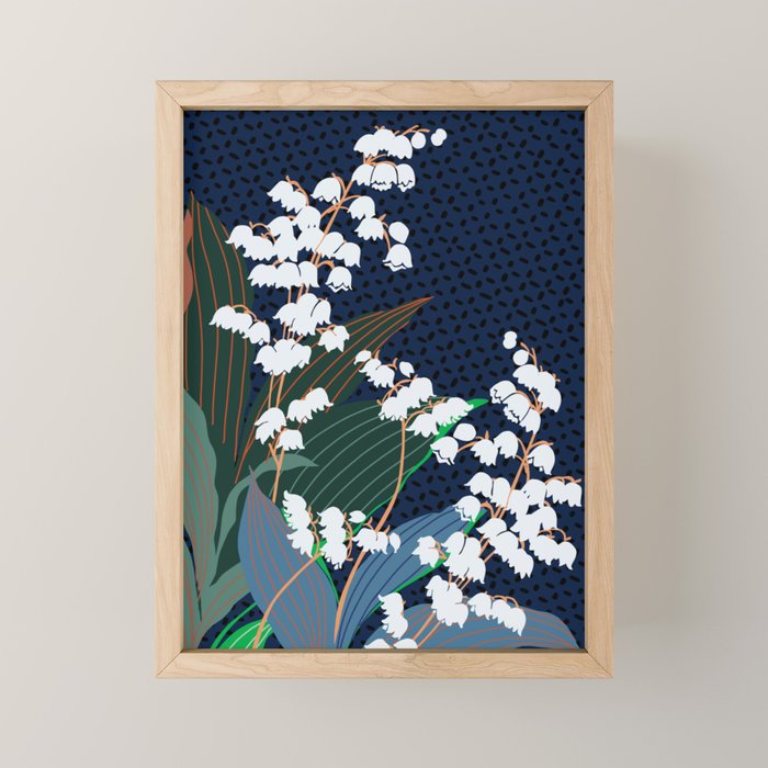 Big flowers Lily of the valley dark denim Mini Art Print Gallery Image 1