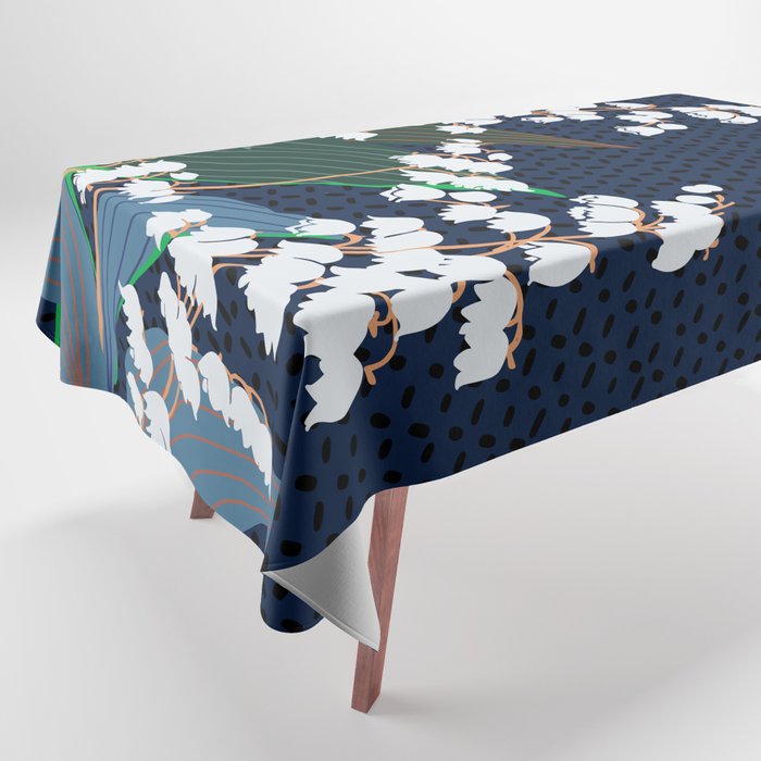 Big flowers Lily of the valley dark denim Tablecloth Gallery Image 1