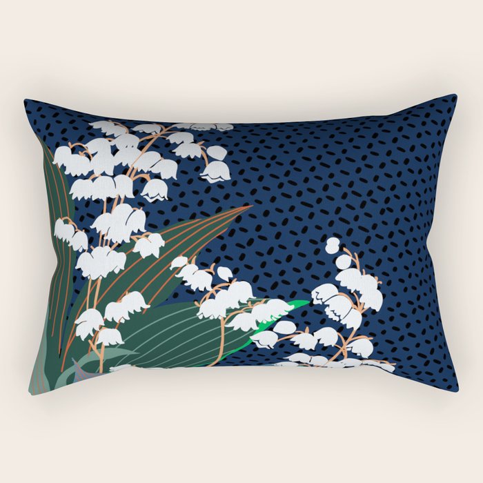 Big flowers Lily of the valley dark denim Rectangular Pillow Gallery Image 1