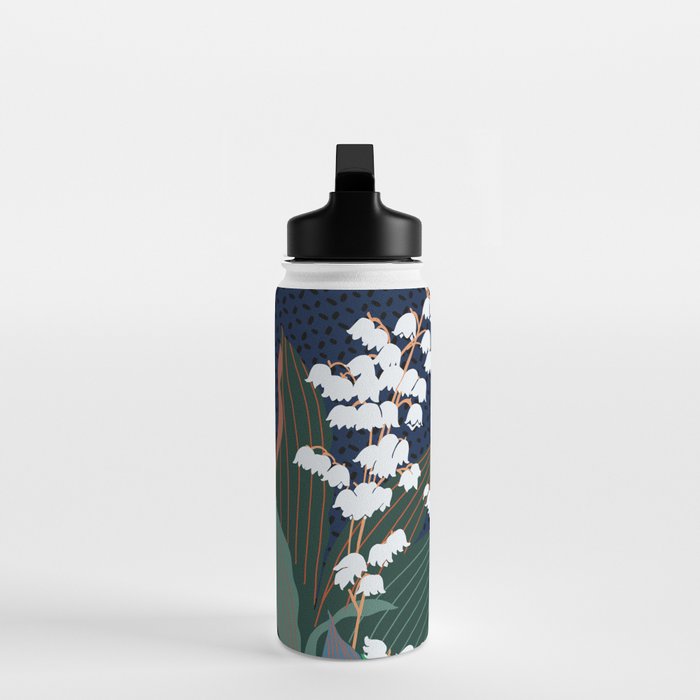 Big flowers Lily of the valley dark denim Water Bottle Gallery Image 3