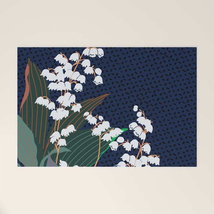 Big flowers Lily of the valley dark denim Welcome Mat Gallery Image 1