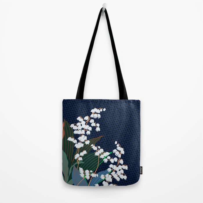 Big flowers Lily of the valley dark denim Tote Bag Gallery Image 2