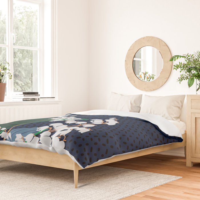 Big flowers Lily of the valley dark denim Duvet Cover Gallery Image 2