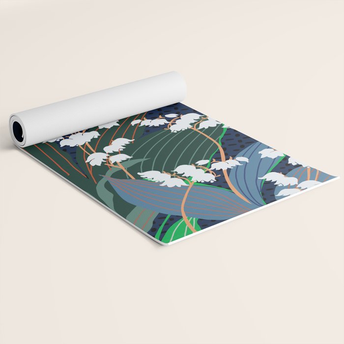 Big flowers Lily of the valley dark denim Yoga Mat Gallery Image 2