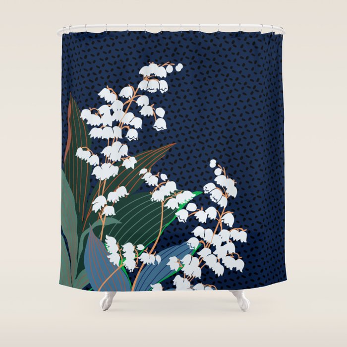 Big flowers Lily of the valley dark denim Shower Curtain Gallery Image 1
