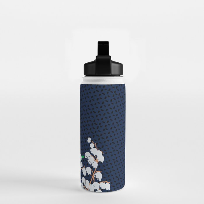Big flowers Lily of the valley dark denim Water Bottle Gallery Image 2