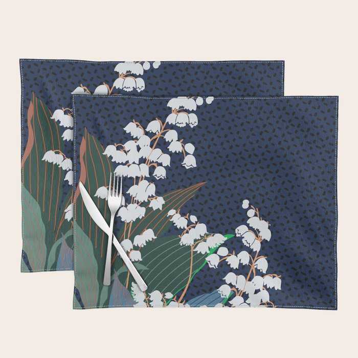 Big flowers Lily of the valley dark denim Placemat Gallery Image 1