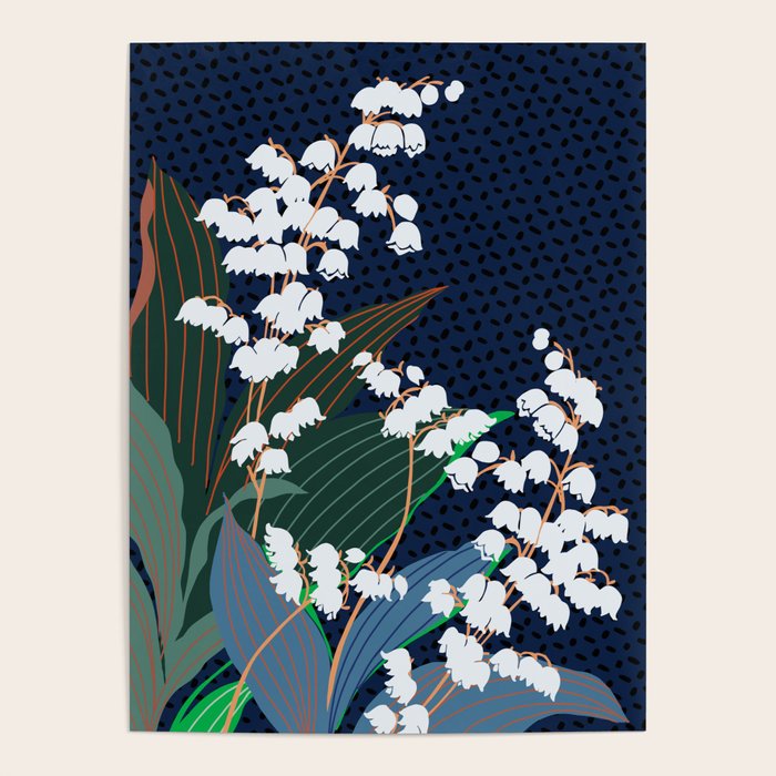 Big flowers Lily of the valley dark denim Poster Gallery Image 1